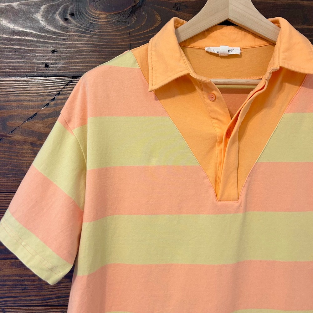 Sewn + Seen Polo Shirt Women's S Orange Yellow Cotton Preppy Retro Oversized